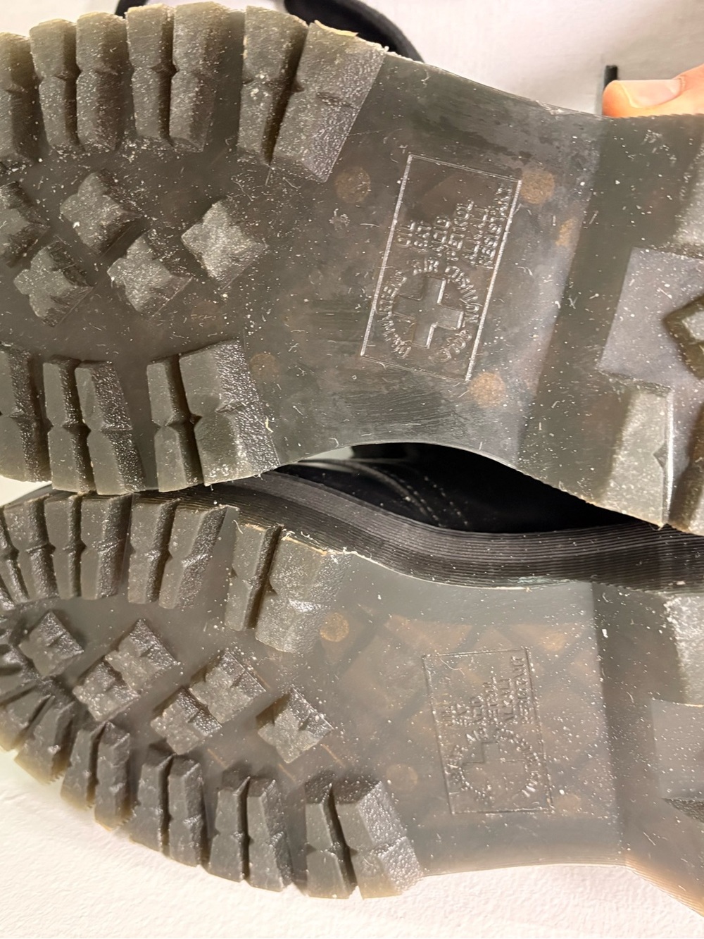 Dr. Martens Black Leather Platform Shoes with Yellow Stitching - Picture 4 of 9